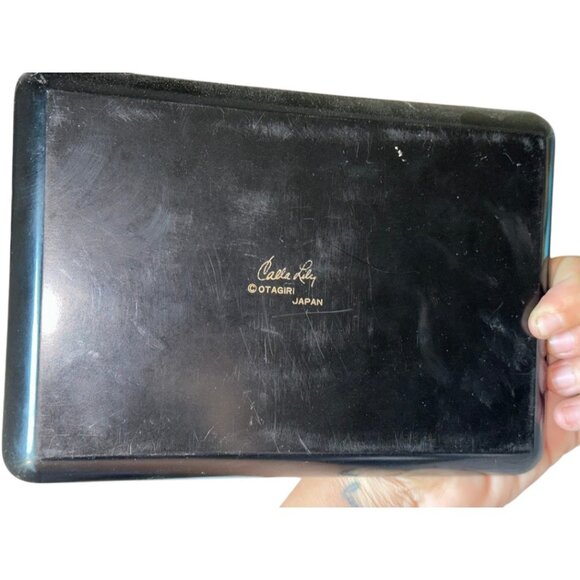 Vintage Black Lacquered Otagiri Calla Lilly Flower Miniature Tray - Picture 2 of 2